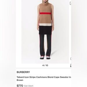 Burberry Women Cape Sweater Poncho Tabard 1-Sz Black Camel Red White Scarf $770